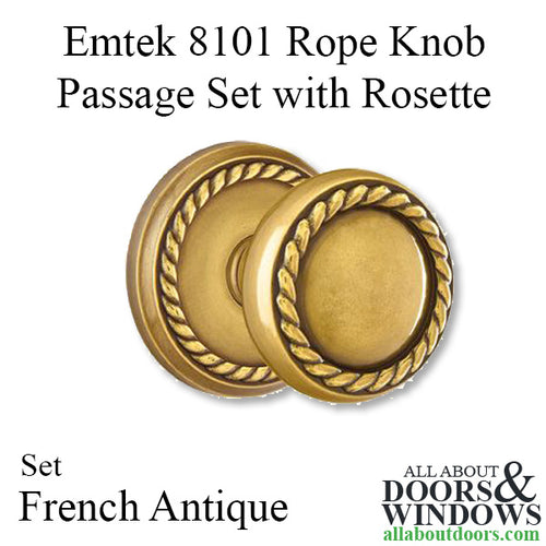 Emtek 8101 Rope Knob with Rope Rosette, Passage Set - French Antique - Emtek 8101 Rope Knob with Rope Rosette, Passage Set - French Antique