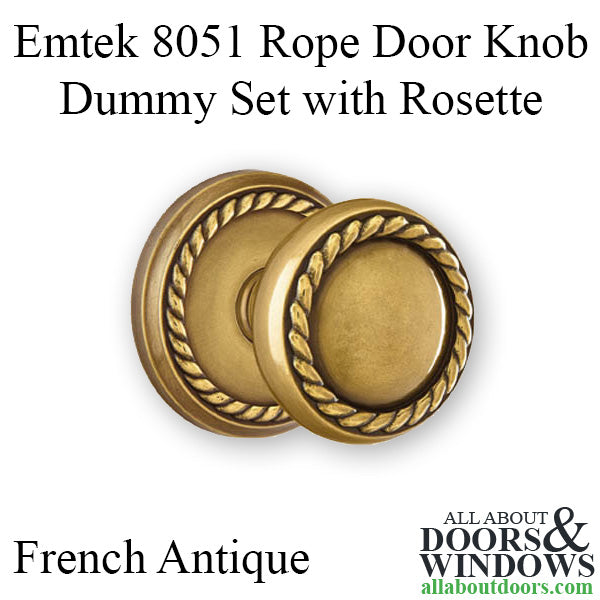 Emtek 8051 Rope Door Knob Dummy Set with Rope Rosettes - French Antique - Emtek 8051 Rope Door Knob Dummy Set with Rope Rosettes - French Antique