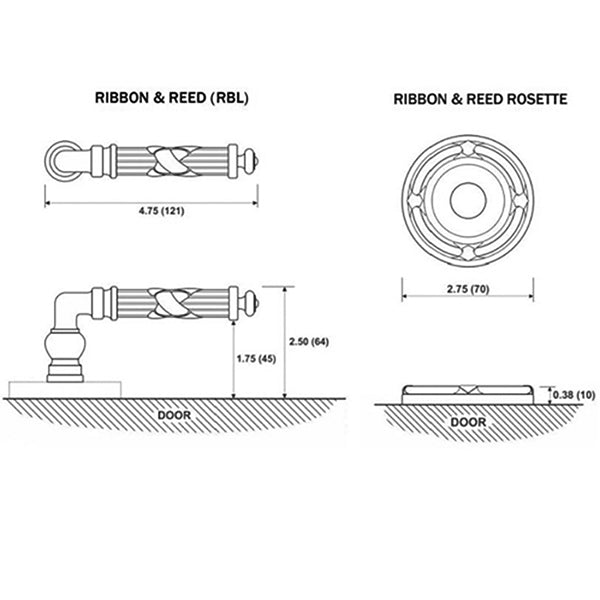 Emtek 8107 Ribbon & Reed Lever Set with Rosette - Left Handed - Oil-Rubbed Bronze - Emtek 8107 Ribbon & Reed Lever Set with Rosette - Left Handed - Oil-Rubbed Bronze