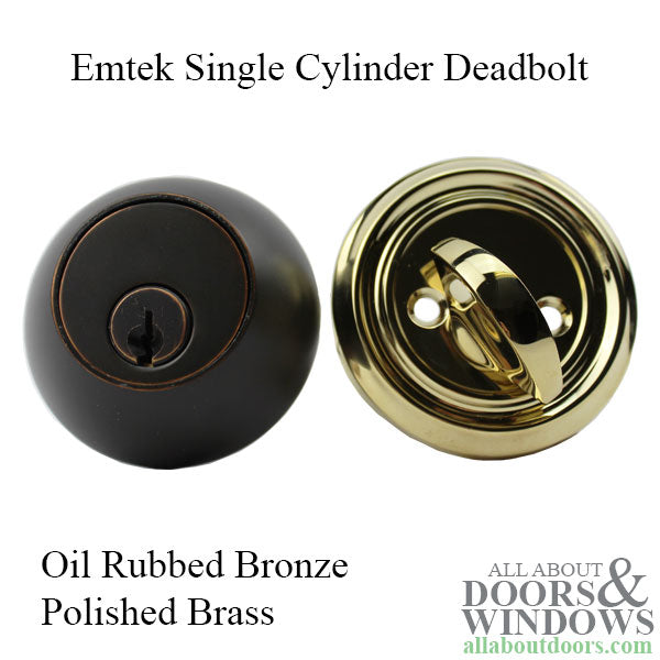 Emtek Single Cylinder Deadbolt - Oil Rubbed Bronze - Polished Brass - Emtek Single Cylinder Deadbolt - Oil Rubbed Bronze - Polished Brass