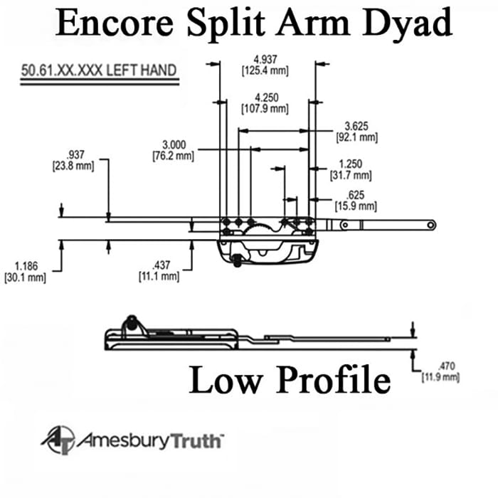 Truth 50.61 Encore Split Arm Dyad Operator, Low Profile, Left Hand - Truth 50.61 Encore Split Arm Dyad Operator, Low Profile, Left Hand