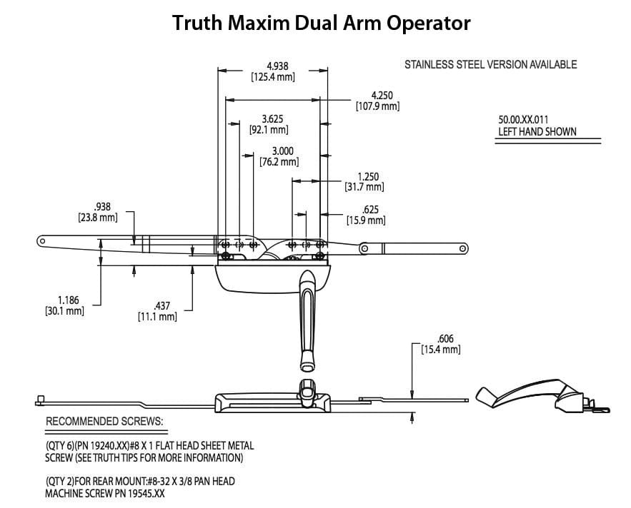 Truth 50.00 Maxim Dual Arm Operator, Hurd Casement,  RH - Choose Color - Truth 50.00 Maxim Dual Arm Operator, Hurd Casement,  RH - Choose Color
