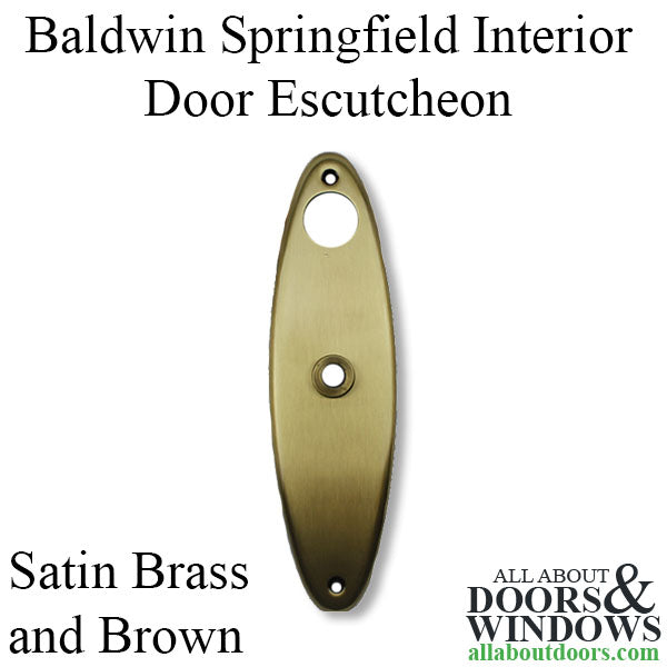 Baldwin Springfield Interior Door Escutcheon, Cut for Cylinder, Half Pair - Satin Brass and Brown - Baldwin Springfield Interior Door Escutcheon, Cut for Cylinder, Half Pair - Satin Brass and Brown