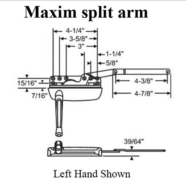 Truth Maxim 50.50 Dyad Operator, split arm, Sill Mount Left  - CHOOSE COLOR - Truth Maxim 50.50 Dyad Operator, split arm, Sill Mount Left  - CHOOSE COLOR