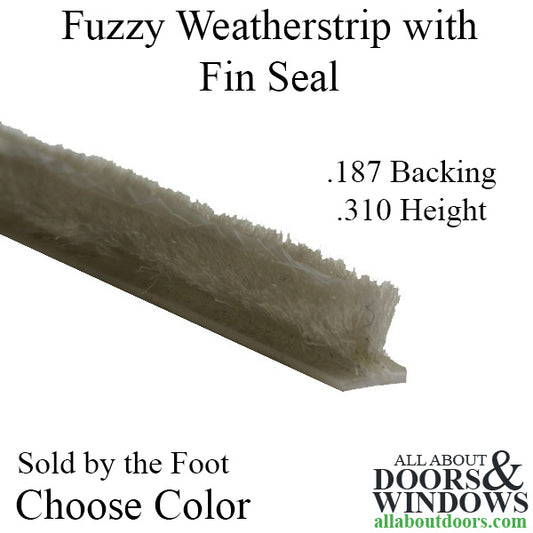 Weatherstrip - .187 T-Backing x .310 Fuzzy Pile, with Fin Seal - Choose Color