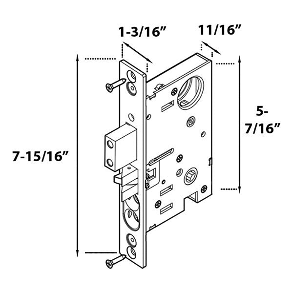 6315 Heavy Duty Interior Mortise Lock, Bedroom/Bath, Right Handed - Minus Faceplate - 6315 Heavy Duty Interior Mortise Lock, Bedroom/Bath, Right Handed - Minus Faceplate