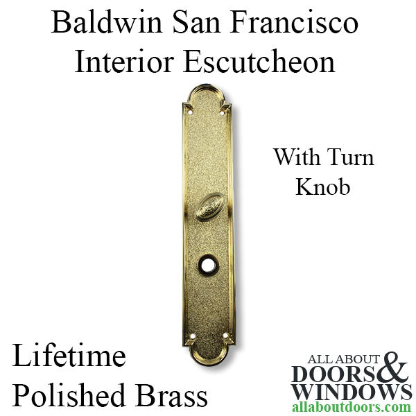 Baldwin 6975 San Francisco Interior Escutcheon with Turn Knob - Lifetime Polished Brass - Baldwin 6975 San Francisco Interior Escutcheon with Turn Knob - Lifetime Polished Brass