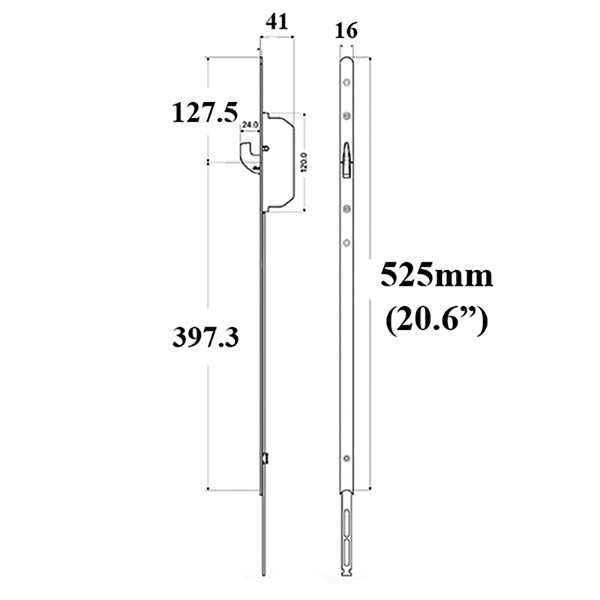G-U Extension 525mm with SECURY SH2 Lock Point, for 10' Door - Stainless Steel - G-U Extension 525mm with SECURY SH2 Lock Point, for 10' Door - Stainless Steel