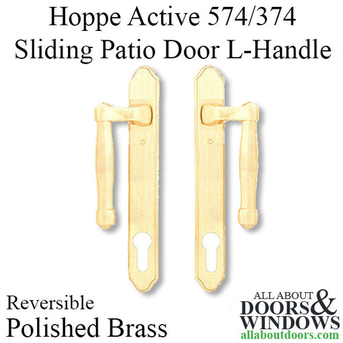 Hoppe Active 574/374 Sliding Patio Door L-Handle - Polished Brass - Hoppe Active 574/374 Sliding Patio Door L-Handle - Polished Brass