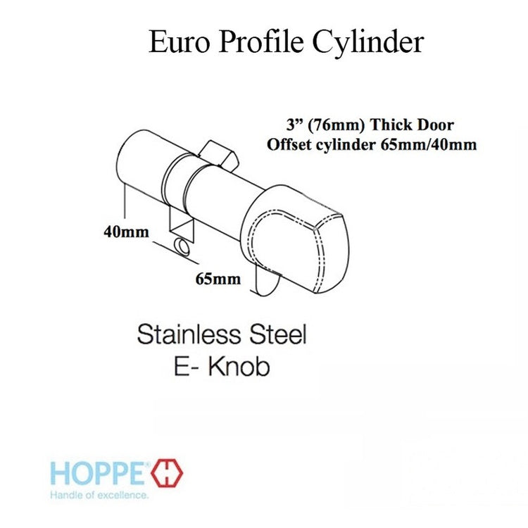 65.5/40.5 Hoppe 106mm Euro 360° Profile cylinder, small thumb turn - Stainless Steel - 65.5/40.5 Hoppe 106mm Euro 360° Profile cylinder, small thumb turn - Stainless Steel