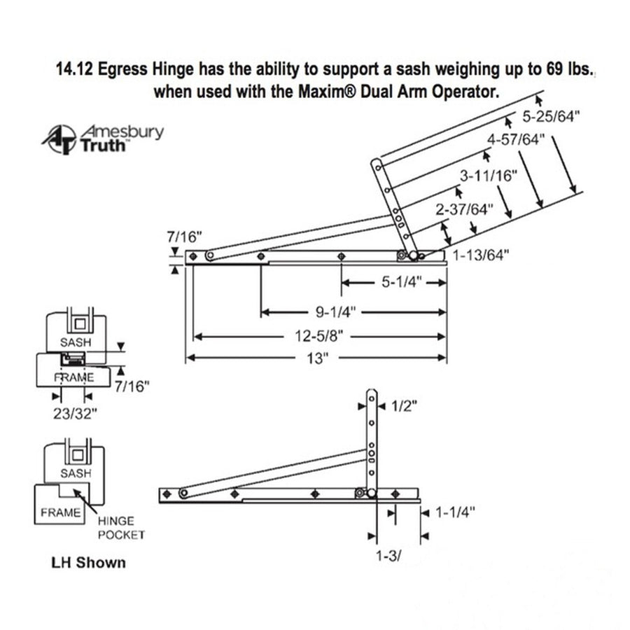 Truth 14.12.00 Egress Casement Hinge kit, 13
