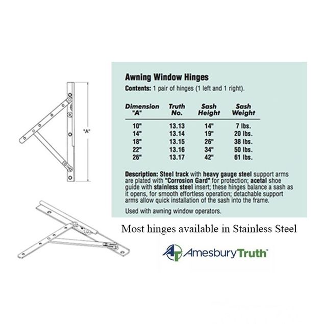 Truth 13.16 Awning Window Hinge and Track, Pairs 22
