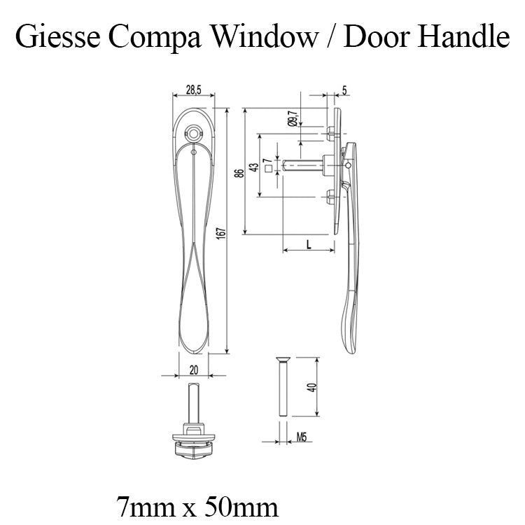 Compa Window / Door Handle 7mm x 50mm Spindle - Compa Window / Door Handle 7mm x 50mm Spindle