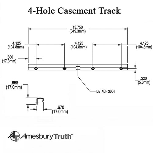 Amesbury Truth 30150.93 4 Hole Casement Window Track - Amesbury Truth 30150.93 4 Hole Casement Window Track