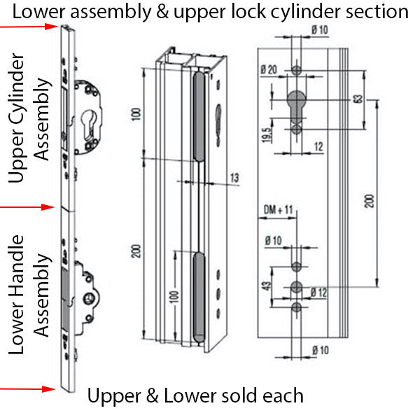 Mortise Lock with Profile cylinder Bore (40mm) 1-9/16