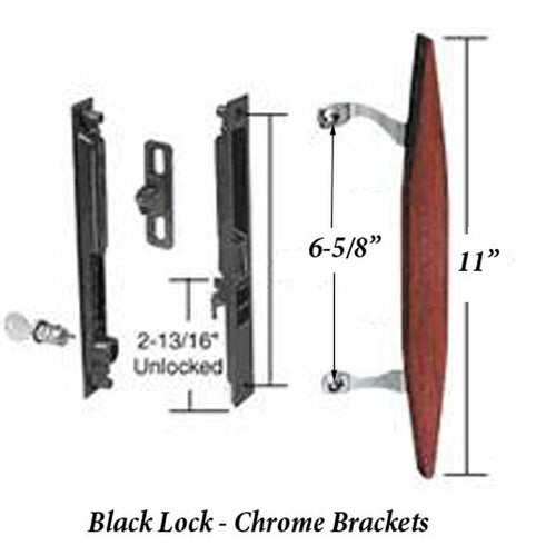 Keyed Door Handle Mid-Body Hook Flush Mount Handle Set for Sliding Patio Door Diecast Latch with Wood Pull Handle - Keyed Door Handle Mid-Body Hook Flush Mount Handle Set for Sliding Patio Door Diecast Latch with Wood Pull Handle