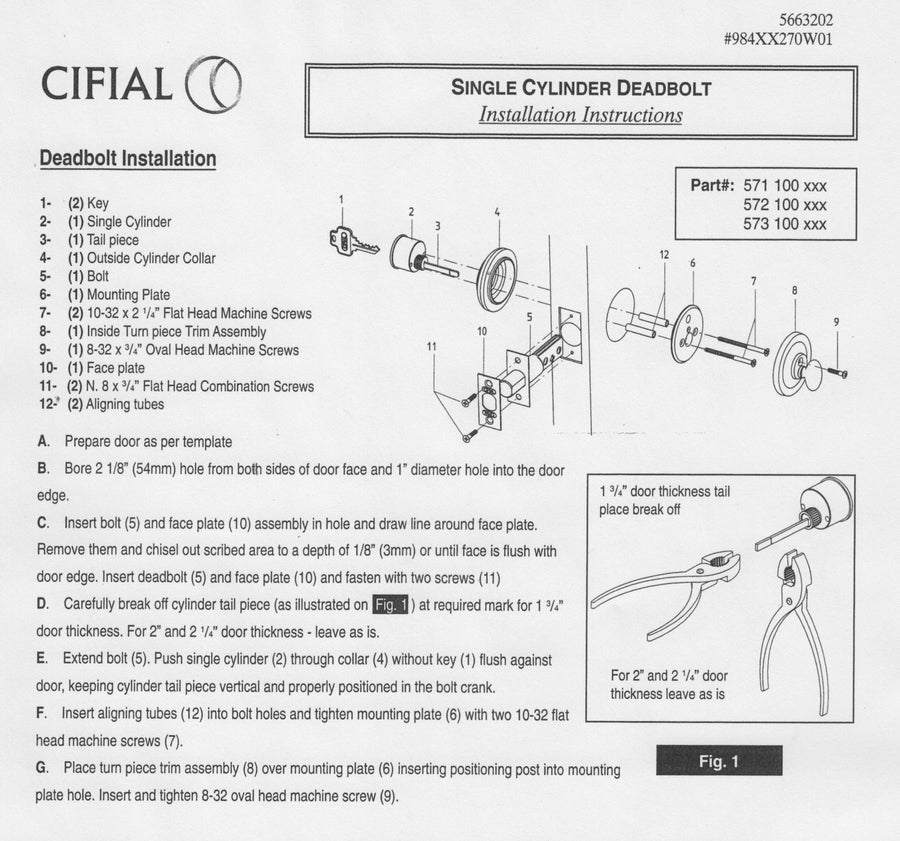 Cifial Asbury 571.100 Series Single Cylinder Deadbolt - Cifial Asbury 571.100 Series Single Cylinder Deadbolt