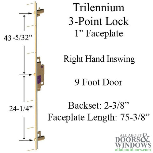 Trilennium 3000 Series Multipoint Lock for 9 Foot Doors Right Hand Inswing - Trilennium 3000 Series Multipoint Lock for 9 Foot Doors Right Hand Inswing