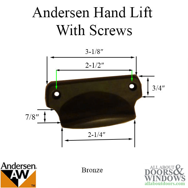 Andersen Traditional Hand Sash Lift with Screws for A-Series Double Hung Window - Oil Rubbed Bronze  - Andersen Traditional Hand Sash Lift with Screws for A-Series Double Hung Window - Oil Rubbed Bronze 