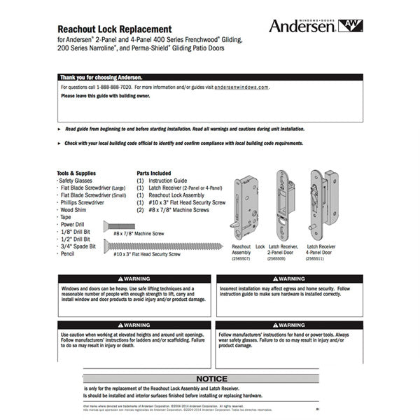 Andersen A-Series Gliding Door Multipoint Lock - Andersen A-Series Gliding Door Multipoint Lock