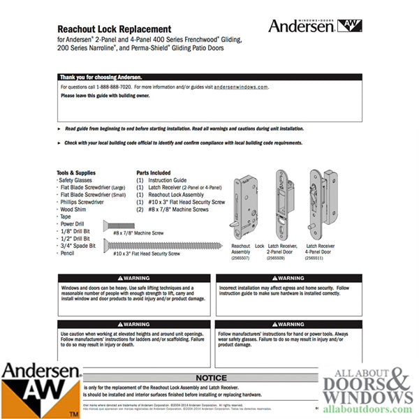 Andersen A-Series Gliding Door Multipoint Lock - Andersen A-Series Gliding Door Multipoint Lock