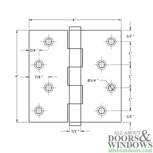 Deltana 4” X 4” Solid Brass Hinge, Square Corner, Residential - Choose Color - Deltana 4” X 4” Solid Brass Hinge, Square Corner, Residential - Choose Color