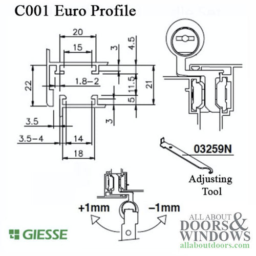 Giesse Terrace Door Flash Hinge XL clamp hinge C001 for Euro Groove - Giesse Terrace Door Flash Hinge XL clamp hinge C001 for Euro Groove
