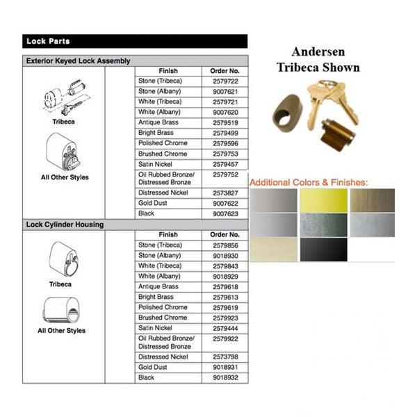 Andersen Keyed Cylinder with Housing Satin Nickel - Andersen Keyed Cylinder with Housing Satin Nickel