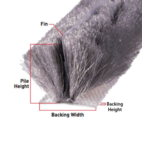 Weatherstrip .270 Backing x .250 Pile w/ Fin Seal - Choose Color - Weatherstrip .270 Backing x .250 Pile w/ Fin Seal - Choose Color