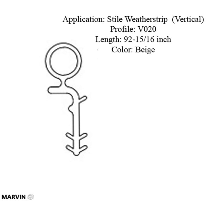Marvin V020 Outswing French Door Stile Weatherstrip, 92 15/16