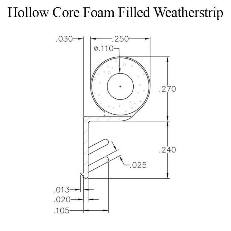 Hollow Core Foam Filled bulb, .250 Diameter Offset Barb - Hollow Core Foam Filled bulb, .250 Diameter Offset Barb