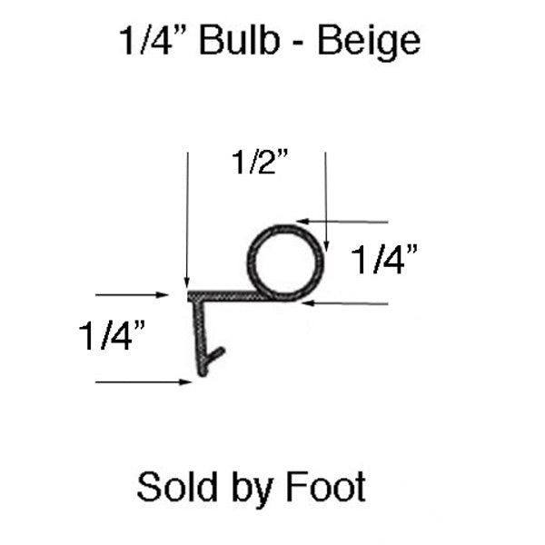 Bulb Weatherstrip, .250 Offset Leg, Casement & Double Hung Windows - Beige - Bulb Weatherstrip, .250 Offset Leg, Casement & Double Hung Windows - Beige