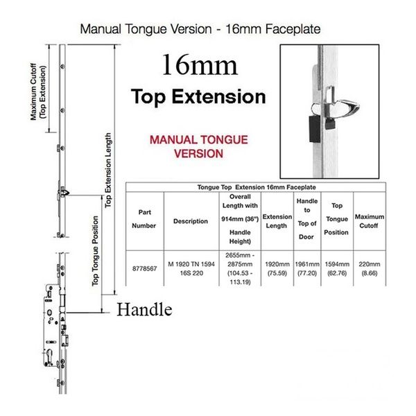 Hoppe 16mm Manual Top Extension, Tongue at 62.76