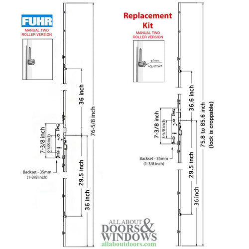 HOPPE Replacement for FUHR Automatic Multipoint Lock with Rollers - HOPPE Replacement for FUHR Automatic Multipoint Lock with Rollers