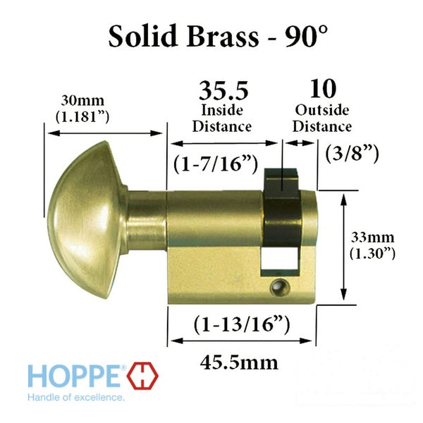 35.5/10 New Style HOPPE Inactive 90° Non-Keyed Profile Cylinder Lock, Solid Brass, Choose Finish - 35.5/10 New Style HOPPE Inactive 90° Non-Keyed Profile Cylinder Lock, Solid Brass, Choose Finish