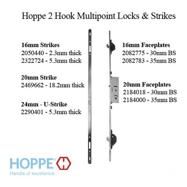 Hoppe 2 Point Sliding Door Lock Strike - 16mm Face, 5.3mm Thick, 30