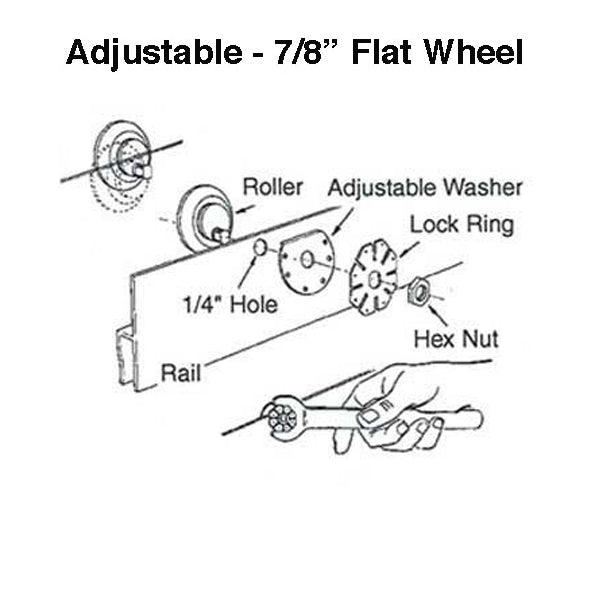 Shower Door Roller, 7/8 x 1/4 Flat Nylon Bearing  w/ Adjustable Washers - Shower Door Roller, 7/8 x 1/4 Flat Nylon Bearing  w/ Adjustable Washers