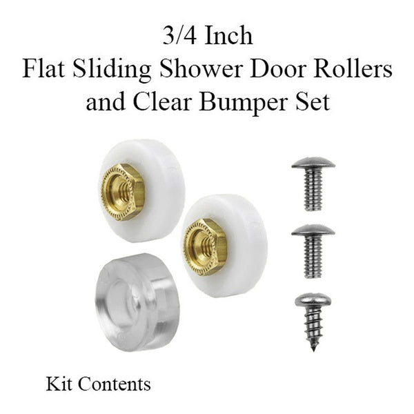 Sliding Shower Door Wheel Rollers and Clear Bumper Set 3/4