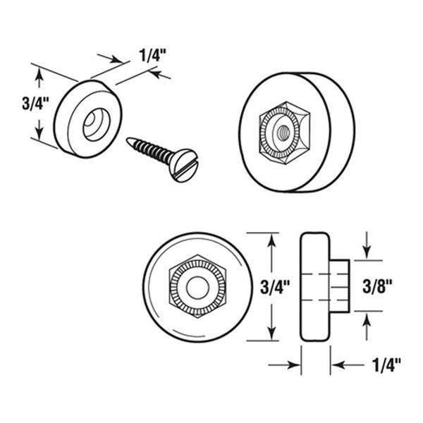 Sliding Shower Door Wheel Rollers and Clear Bumper Set 3/4