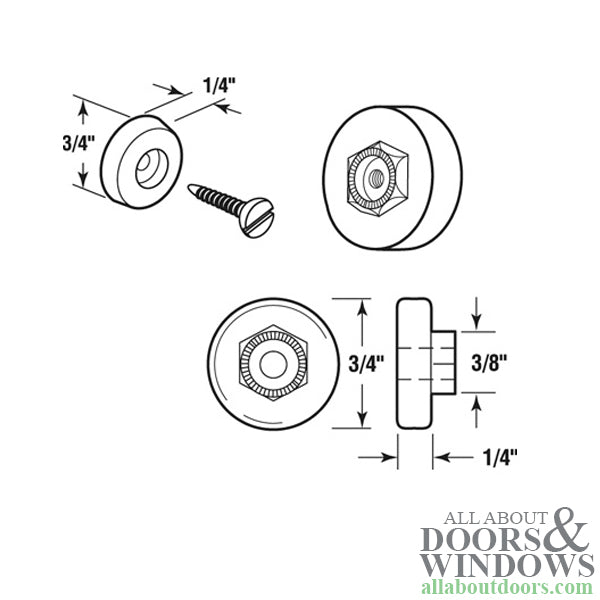 Sliding Shower Door Wheel Rollers and Clear Bumper Set 3/4