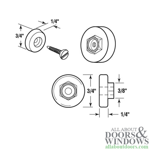 Sliding Shower Door Wheel Rollers and Clear Bumper Set 3/4