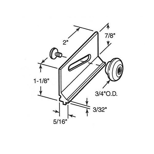 Shower Door Oval  Roller  w/ Bracket 3/4 Inch  Wheel - Shower Door Oval  Roller  w/ Bracket 3/4 Inch  Wheel