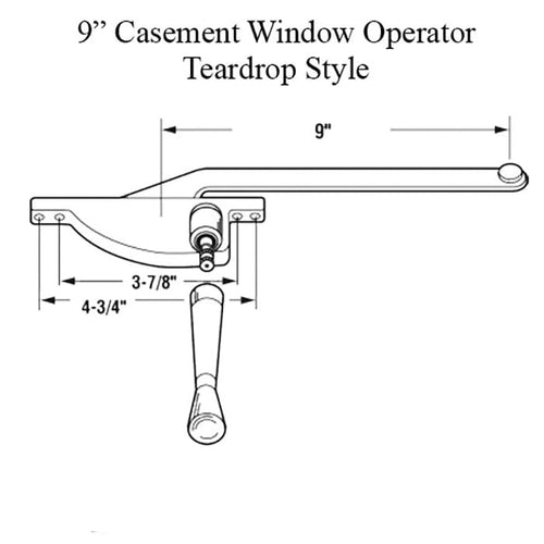 9 Inch Arm Steel Casement Window Operator, teardrop style, Left hand - Bronze - BLEMISHED - 9 Inch Arm Steel Casement Window Operator, teardrop style, Left hand - Bronze - BLEMISHED