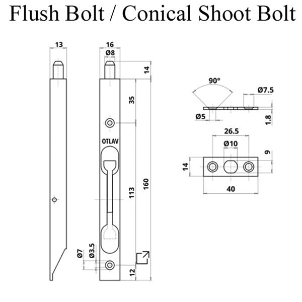 Flush Bolt with Conical Shoot Bolt - Flush Bolt with Conical Shoot Bolt