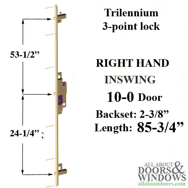 Trilennium 3000 Series Multipoint Lock for 10 Foot Door Right Hand Inswing No Strike Plates - Trilennium 3000 Series Multipoint Lock for 10 Foot Door Right Hand Inswing No Strike Plates