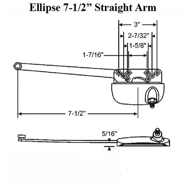 Truth 15.56 Ellipse 7-1/2 single arm casement operator, nylon roller, Right - Truth 15.56 Ellipse 7-1/2 single arm casement operator, nylon roller, Right