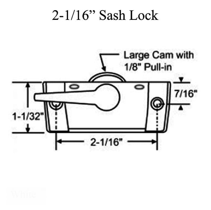 Sweep Latch, 2-1/16 x 7/16 Screw Holes, 1/8 cam, Single or Double Hung windows, LH - Sweep Latch, 2-1/16 x 7/16 Screw Holes, 1/8 cam, Single or Double Hung windows, LH