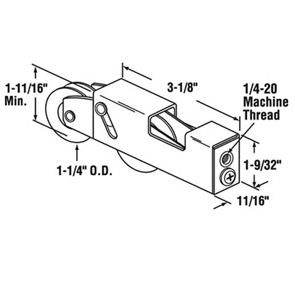 Sliding Patio Door Roller With Dual 1.25 Inch Nylon Wheel Open Top Housing - Sliding Patio Door Roller With Dual 1.25 Inch Nylon Wheel Open Top Housing
