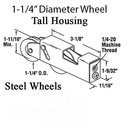 Sliding Patio Door Roller 1.25 Inch Steel Wheel Open Top Steel Housing - Sliding Patio Door Roller 1.25 Inch Steel Wheel Open Top Steel Housing