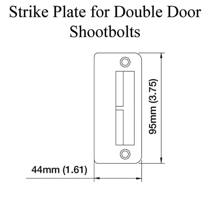 Strike Plate, PS0013N, Double Door Shootbolt  1.61 x 3.75 - Stainless Steel - Strike Plate, PS0013N, Double Door Shootbolt  1.61 x 3.75 - Stainless Steel